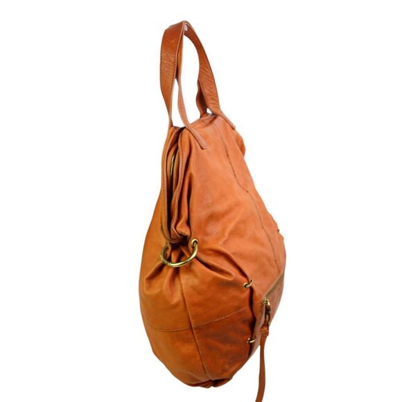 ROOMY Kooba TAN BROWN REAL LEATHER FRAME SHOULDER BAG TOTE HOBO HANDBAG SATCHEL - Picture 3 of 14
